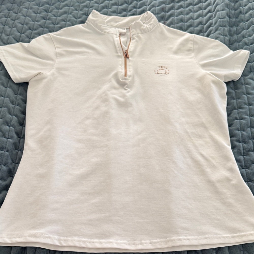 Montar White Short Sleeve Zip top